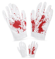 narrenwelt Handschuhe mit Blutflecken weiß schauriger Charme Grusel Halloween Kostüm Accessoires Zombie Geisterstunde Cosplay