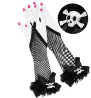 narrenwelt Handschuhe Chic mit Spitze u. Schleife fingerlos schwarz Netz Gothic Punk