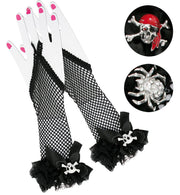 narrenwelt Handschuhe Chic mit Spitze u. Schleife fingerlos schwarz Netz Gothic Punk
