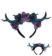 narrenwelt Haarreif mit Blumen und Hörnern in Blau–Lila Dunkle Eleganz Halloween Kostüm Accessoires Zombie Geisterstunde Cosplay (Kopie)