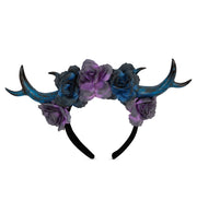 narrenwelt Haarreif mit Blumen und Hörnern in Blau–Lila Dunkle Eleganz Halloween Kostüm Accessoires Zombie Geisterstunde Cosplay (Kopie)