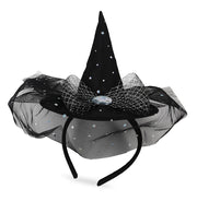 narrenwelt Haarreif Hexenhut Hexen Hut mit Schleife, Tüll und Schmuckstein Halloween Motto Party Event Accessoire