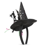 narrenwelt  Hexenhut schwarz Minihut auf Haarreif Skulls schwarze Rose Pailletten Party Events Cosplay Halloween