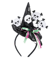 narrenwelt  Hexenhut schwarz Minihut auf Haarreif Skulls schwarze Rose Pailletten Party Events Cosplay Halloween