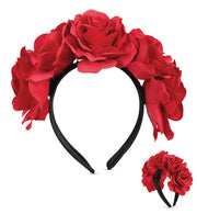 narrenwelt Haarreif Blumen Haarreif mit Roten Rosen  Kostüm Accessoires Halloween tex mex Look Zombie Geisterstunde Dia de los Muertos