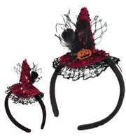 narrenwelt Haarreif Hexenhut Mini Hexen Hut mit Pailletten sortiert Halloween