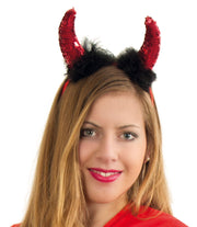 narrenwelt Haarreif Teufelshörner mit Paillletten und Federbesatz Horror Halloween Party Event