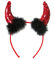 narrenwelt Haarreif Teufelshörner mit Paillletten und Federbesatz Horror Halloween Party Event