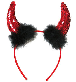 narrenwelt Haarreif Teufelshörner mit Paillletten und Federbesatz Horror Halloween Party Event