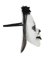 narrenwelt Horror Maske Horrormaske Halloween Horror Clown schwarz/weiß mit Haarsträhne und Blume Kostüm  Accessoire