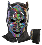 narrenwelt Teufelsmaske mit Haube silber changierend – Dämonisches Accessoire  Halbmaske Maske Teufel Horror Halloween Motto Party Event