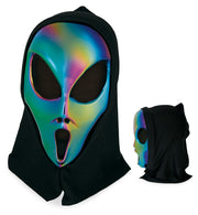 narrenwelt Maske Alien mit Haube Halbmaske metallic Halloween Grusel Accessoire