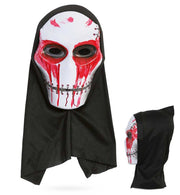 narrenwelt Maske blutig mit Haube – Totenkopf-Maske mit Kapuzen Haube Halloween Cosplay N27