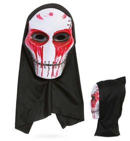 narrenwelt Maske blutig mit Haube – Totenkopf-Maske mit Kapuzen Haube Halloween Cosplay N27