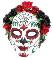 narrenwelt Maske Dia de los Muertos Halbmaske mit Rosen schwarz/rot Horror Halloween Party Event