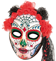 narrenwelt Maske Dia de los Muertos Halbmaske mit Rosen und Tüll Horror Halloween Party Event