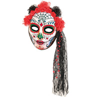 narrenwelt Maske Dia de los Muertos Halbmaske mit Rosen und Tüll Horror Halloween Party Event