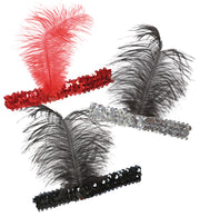 narrenwelt Charleston Stirnband mit großer Feder und Pailletten in 3 Farben Party Event Accessoire
