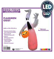 narrenwelt  LED Flammengeist Deko Geist  245 x 102 x 65 wetterfest Geist mit Kürbis   Halloween Grusel