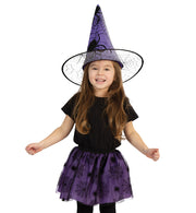 narrenwelt Kostüm Hexe 2-teiliges Hexen-Set Tutu Komplettset Kinder  –Tüllrock + Hexenhut lila Einheitsgröße Mädchenkostüm Halloween Party und Event