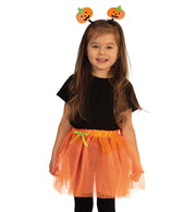 narrenwelt Kostüm Kürbis 2-teiliges Set Kinder Hexe Kürbis Tutu  Tüllrock + Haarreif mit Kürbisgesicht  Einheitsgröße Mädchenkostüm Halloween Party und Event