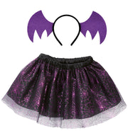 narrenwelt Kostüm Fledermaus Komplettset 2-teiliges Halloween - Set  Tutu Tüllrock + Haarreif Kinder  Einheitsgröße Mädchenkostüm Halloween Party und Event