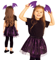 narrenwelt Kostüm Fledermaus Komplettset 2-teiliges Halloween - Set  Tutu Tüllrock + Haarreif Kinder  Einheitsgröße Mädchenkostüm Halloween Party und Event