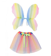 narrenwelt Kostüm Schmetterling Regenbogen Komplettset 2-teiliges Set Tutu Tüllrock + Flügel  Kinder  Einheitsgröße Mädchenkostüm  Party und Event