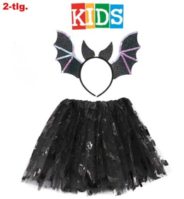 narrenwelt Fledermaus KIDS Komplettset 2-teiliges schwarz Halloween - Set  Tutu Tüllrock + Haarreif Kinder Mädchenkostüm