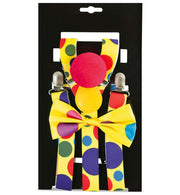 narrenwelt  Clown Set 3-teilig – Hosenträger + Nase + Schleife Style Accessoires für Fasching Event Karneval Party