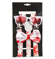 narrenwelt Set Bloody Halloween Set 3-teilig – Hosenträger + Brille + Schleife Style Accessoires für Fasching Horror Event Karneval Party Halloweenparty