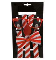 narrenwelt Set Köln Rot-Weiß Set 3-teilig – Hosenträger + Brille + Schleife Style Accessoires für Fasching Event Karneval Party Kölschparty