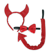 narrenwelt Teufel Set roter Lack Teufelset 3tlg Schwanz Schleife Haarreif mit Ohren Halloween Accessoires Fasching Event Karneval Party