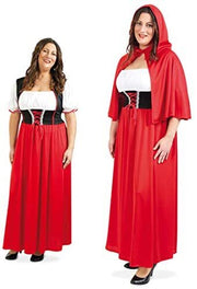 narrenwelt Kostüm Rotkäppchen Kleid Damen mit Kapuzencape Gr. 42 - 54 starke Größe Karneval Halloween
