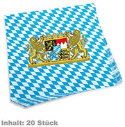 narrenwelt Serviette  weiß blau mit Wappen Bayern  33x33cm Pack 20STK Event Motto Party Wiesn Bayern