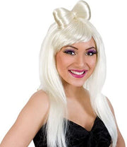 Perücke Megastar Superstar hellblond lang glatt mit Haarschleife