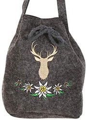 narrenwelt Tasche Beutel Bavaria grau Edelweiß Hirschgeweih  Dirndl Tasche Bayern Wiesn  Kostüm  Accessoires 2808