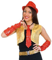 narrenwelt Kostüm Pailletten-Weste gold Damen Paillettenweste  M + XL Karneval Party Silvester