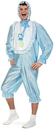 narrenwelt Baby Kostüm blau 1 tlg Schlafanzug Kurzoverall mit Haube Fasching Pyjamaparty Gr: M + XL