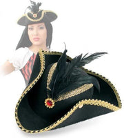 narrenwelt Hut Edel-Pirat Piratenhut Dreispitz schwarz mit Schmuckstein