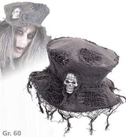 narrenwelt Hut Zombie Zombiehut mit Totenkopf und Spinnweben Hexerhut Horror Halloween Gothic ca 60cm Erwachsene