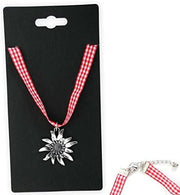narrenwelt Dirndlkette Halsband rot/weiß mit Edelweiß Dirndl Kette Fasching