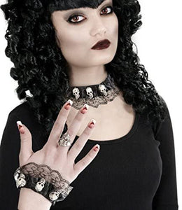 narrenwelt Set Skull Armband und Halsband Halloween 2 tlg. Set Totenkopf Skull Gothic Kostüm Accessoires