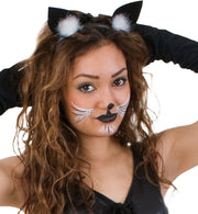 narrenwelt Haarreif Katzen - Ohren schwarz mit Marabu Buschel weiß Universalgröße Kinder und Erwachsene