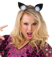 narrenwelt Haarreif Katzen - Ohren schwarz mit Marabu Buschel weiß Universalgröße Kinder und Erwachsene