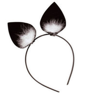 narrenwelt Haarreif Katzen - Ohren schwarz mit Marabu Buschel weiß Universalgröße Kinder und Erwachsene