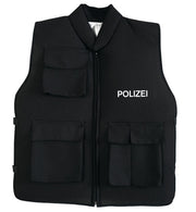 narrenwelt Weste POLIZEI - Weste Größe  schwarz mit Taschen und Klettverschluss Gr. 116 - 152