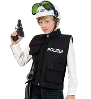 narrenwelt Weste POLIZEI - Weste Größe  schwarz mit Taschen und Klettverschluss Gr. 116 - 152