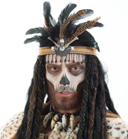 narrenwelt Kopfschmuck Voodoo mit seitlichen Lederbändern Federn, Totenkopf und Knochen