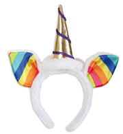 narrenwelt Einhorn Haarreif mit bunten Ohren in Regenbogen Farben Kopfbedeckung Haarschmuck